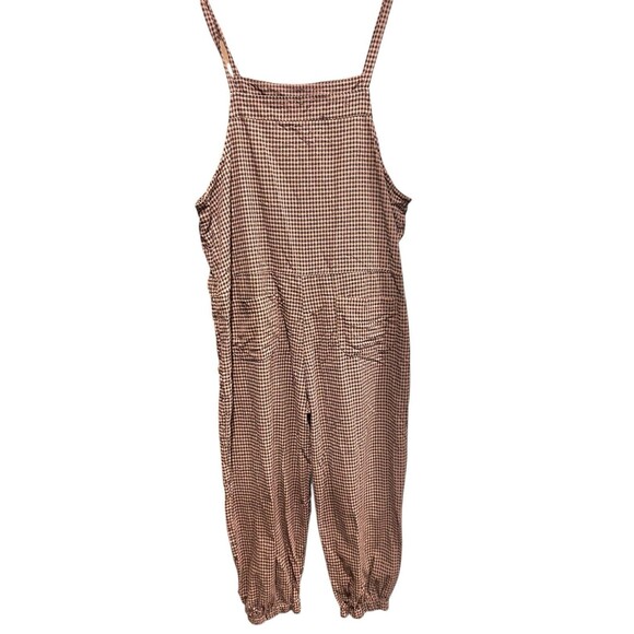 Easel Over Alls Red Bean Size M Womens Tie Straps Casual Relaxed Plaid - Picture 4 of 8